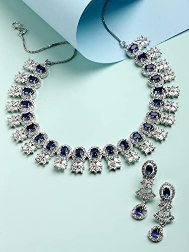 Image of Karatcart Silver Tone Green American Diamond Studded Necklace Set for Women
