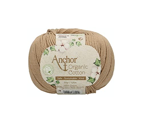 Anchor Organic Cotton, 50 g, Thickness: 4, Presentation: 125 m Pebble Stone Crochet Yarn, 00107, 50g/125m
