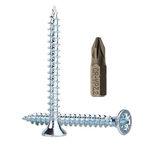 Lote de 100 tornillos para madera de acero galvanizado de 5,0 x 50 mm, tornillos de cabeza Pozi-Drive, fijadores, avellanados, tornillos de aglomerado (100 unidades)