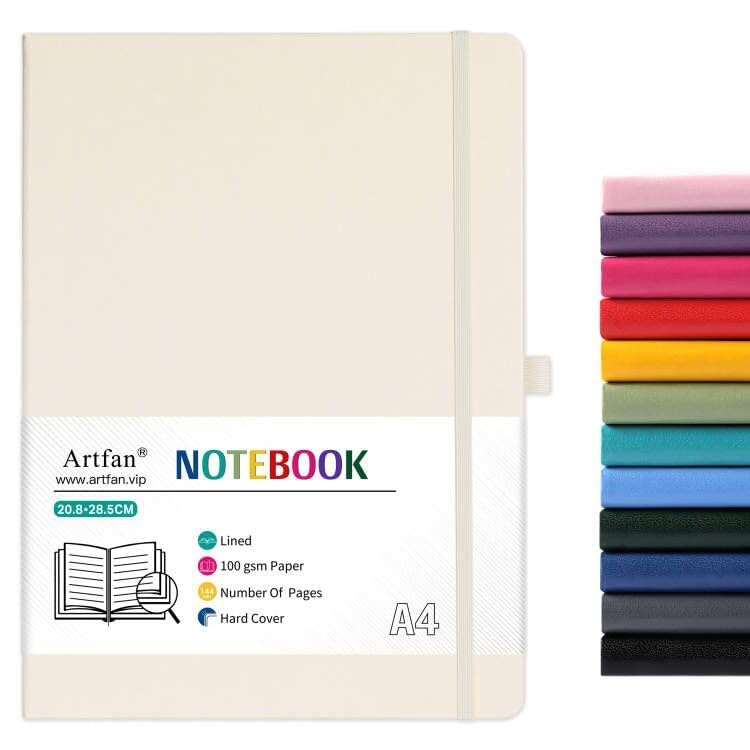 A4 Notebook - Notebook A4 with Premium Paper, Faux Leather Classic Writing Journal, 8.35" X 11.45", Hardcover - Beige - Image 2