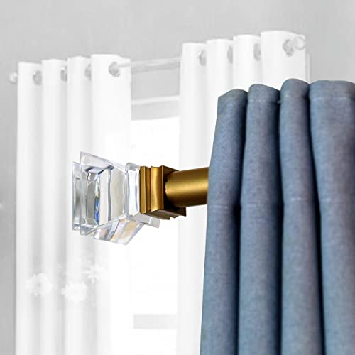 1 Inch Curtain Rods For Windows 36 To 72", Adjustable Curtain Rod With Square Crystal Diamond Finials, Single Drapery Rod And Bracket Set(Gold) #TOP4
