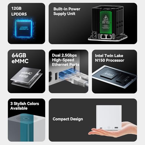 Image of Beelink ME Mini PC, Desktop NAS with Intel N150(4C /4T, up to 3.6GHz), 12GB LPDDR5, 64GB EMMC, 6*M.2 PCIe3.0 Slot(MAX 24TB), Dual 2.5G LAN /USB3.2 /NAS /Soft Router /Data Center /Network Attached Storage