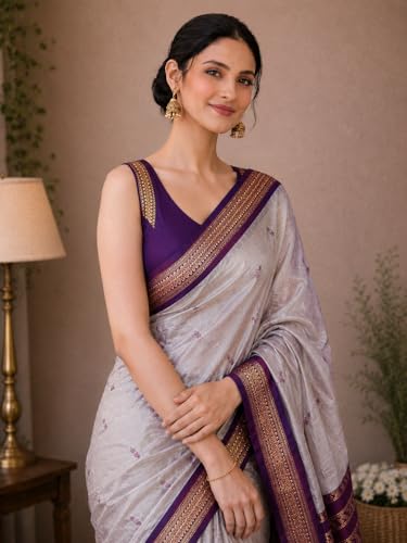 Image of Women's Kanjivaram Cotton Silk Saree South Indian Paithani Sari | gadwal cotton sarees with Zari Border and Blouse Piece - Suitable For All Indian Occasions and Festivals 191