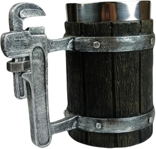 CokBluレトロスタイル フェイクウッドビールジョッキ 木製樽マグカップ ステンレススチール製 600ml 大容量 ビール・ウォーター・ワイン用 家庭・業務・バー・パーティーデコレーションに最適 誕生日・クリスマスプレゼントにも好適