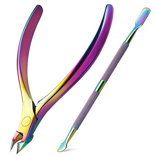 Cuticle Trimmer with Cuticle Pusher/Cuticle Fork/Nails Scraper & File, 3pcs Cuticle Cutter Remover