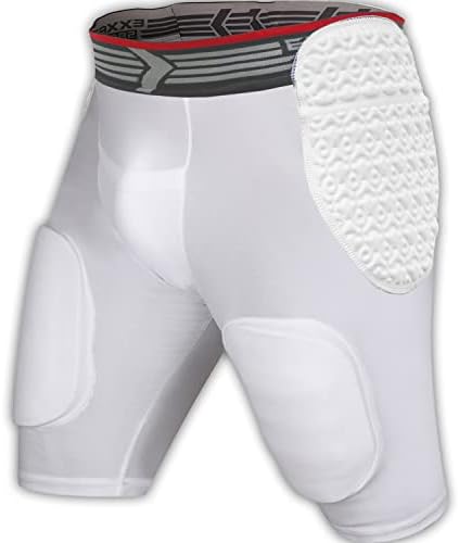 Exxact Sports Rebel 5-Pad Adult Football Girdle for Men with Integrated Hip, Thighs, Tailbone Pads, Padded Compression Shorts, Mens Girdle Football with Cup Pocket, Protective Football Pads, Small