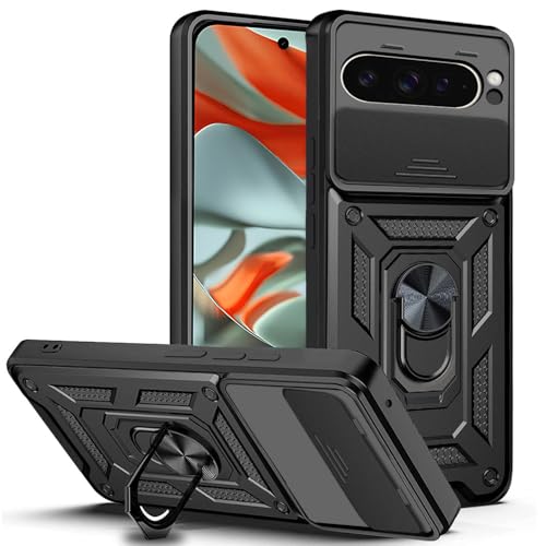 Image of AESTMO Tough Armor Google Pixel 9 Pro XL Bumper Back Case Cover | Ring Holder & Sliding Camera Shield Cover | 360 Degree Protection Back Case Cover for Google Pixel 9 Pro XL (Black