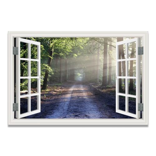 Lienzo efecto ventana con montañas nevadas, ideal para una decoración moderna del hogar