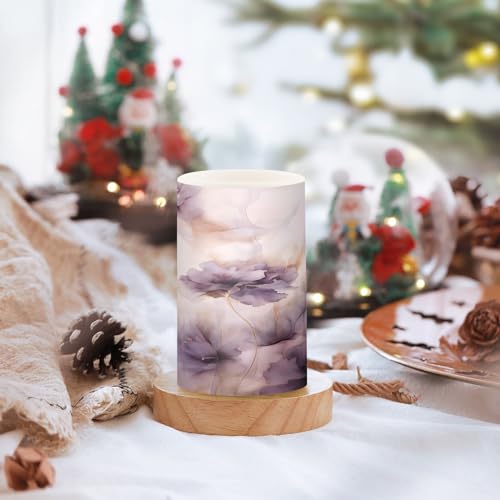 Image of ALAZA Purple Flowers Flickering Flameless Candles Battery Operated with Remote Timer,Tea Light Candles LED Pillar Votive Candles Set of 2 for Outdoor Indoor Decorations