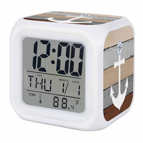 IDOWMAT Digital Alarm Clock for Bedrooms, Oceans Ship Anchors Digital