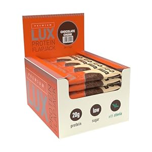 Premium LUX Protein Flapjack Bars – High Protein, Low Sugar Snack – Bodybuilding Warehouse – Chocolate Chunk (24 x 75g)