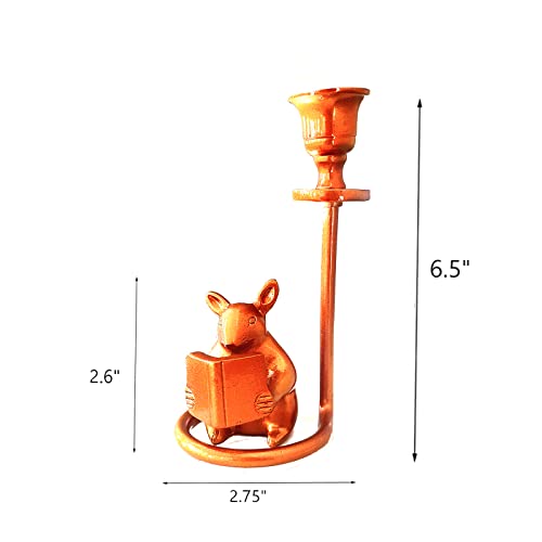 Lemonadeus Mouse Reading Taper Candle Holders Creative Animal Candlestick Holders, Centerpiece Table Decorative Candlelight Dinner Metal Candle Stand Novelty Home Decor #TOP5