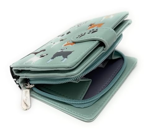 Shag Wear Dogs Varieties Small Wallet for Women ant Teen Girls Vegan Faux Leather Teal 4.5"4