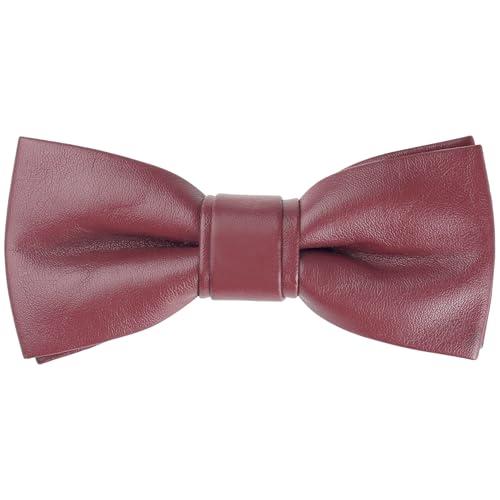 Elerevyo Men's Fashion PU Leather Single Layer Casual Bow Tie One Size Burgundy