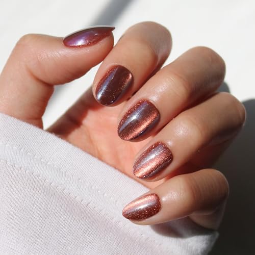 Glamnetic Press On Nails - Magnetic Moscow | Short Oval Fake Nails with a Cat-Eye Magnetic Velvet Finish, Salon Quality Halloween Nails | 15 Sizes - 30 Nail Kit with Glue