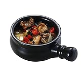 AthuAh Soup Bowls, Rice Bowls, French Onion Soup Crock Oven Safe, Large Ceramic Soup Bowls with Handle for Soup Stews, Chillies, Baked Beans-black-650ml (Color : Black 800ml)