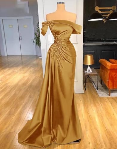 Women Bridesmaid Dresses for Women Off Shoulder Beaded Mermaid Prom Dress Slit Pageant Dresses for Women2