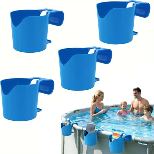 Hampsele 4-Pack Pool Cup Holders for Above Ground Pools Above Ground Pool Accessories Premium PP Plastic Poolside Cup Holder No-Drilling Pool Accessories for Drinks Soda Sunscreen Phones (Blue)