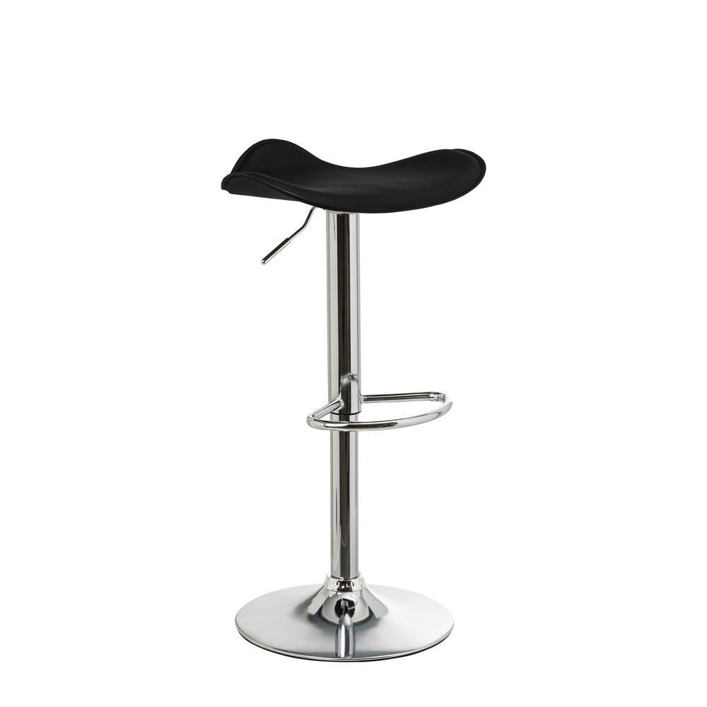 LOLAhome Taburete de Cocina Giratorio en 360°, Silla de Bar Regulable en Altura de 73 a 83 cm, Material Polipiel, Estructura Metal y Reposapiés, Negro