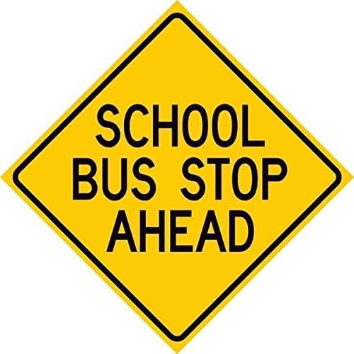 Biopracess Warning Sign School Bus Stop Ahead Sign Metal Tin Sign Square Sign 12x12 inches
