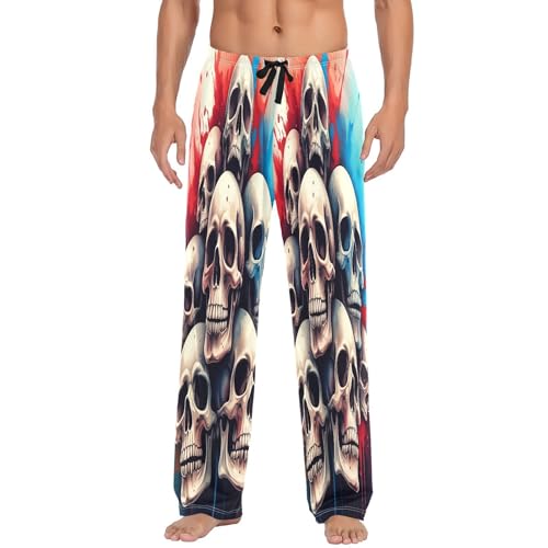 Qilmy Skull Men's Cotton Pajama Pants, Lightweight Lounge Sleepwear with Drawstring and Pocket2