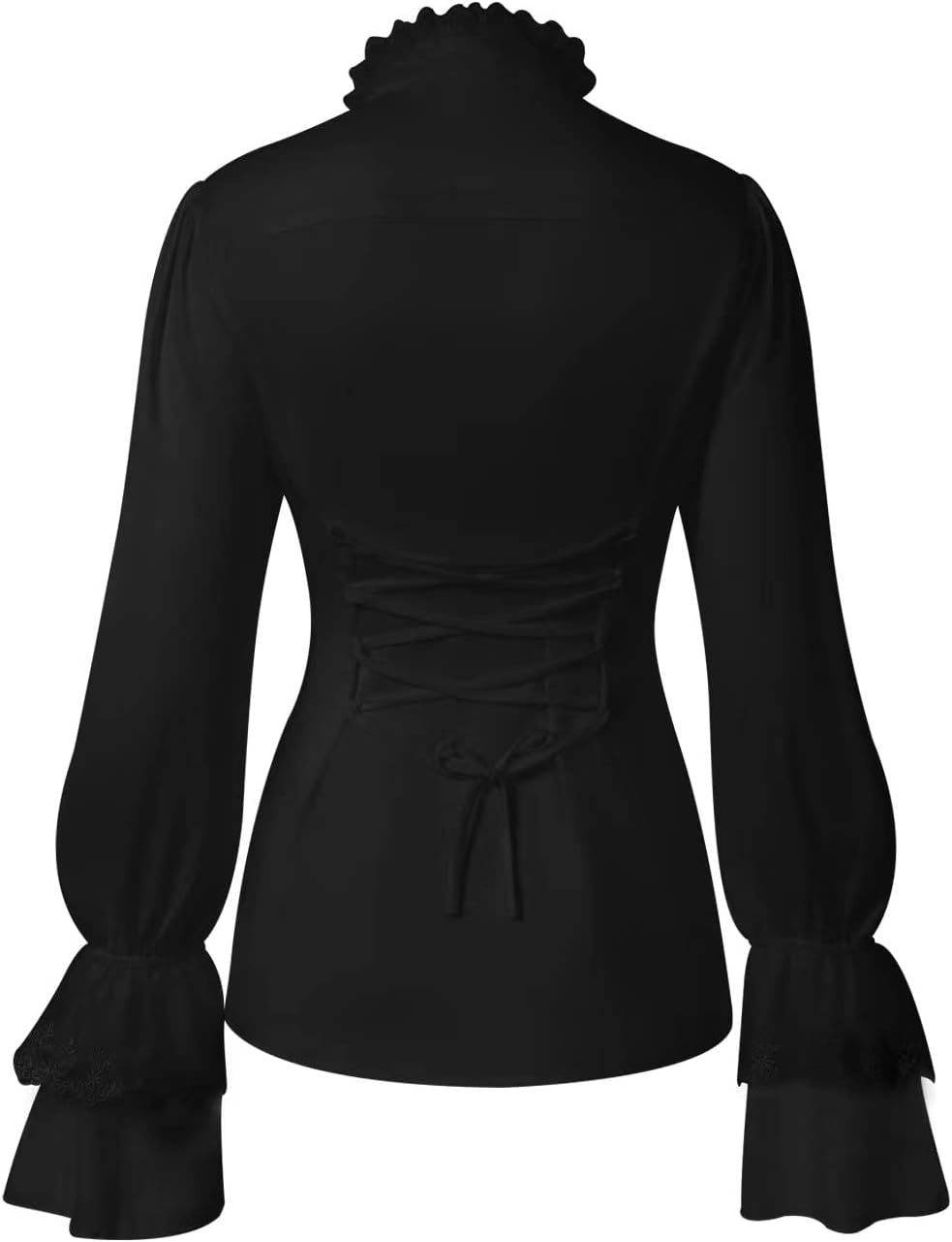 Women's Retro Victorian Lotus Lace Stand Collar Long Sleeve Shirts - Image 4