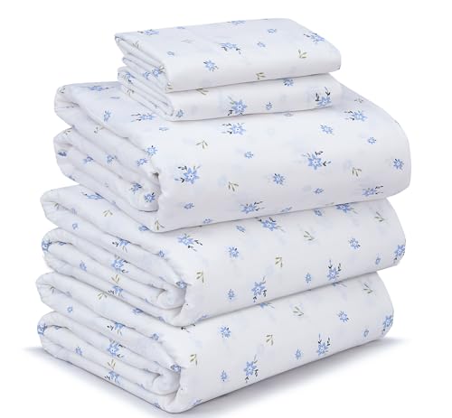 RUVANTI 100% Cotton Split King Sheets Sets for Adjustable Bed, 5 PCs, Soft & Breathable Percale Weave Bedding, Deep Pocket 16", Hotel Standard, Crisp Cool Feel & Durable, Floral Sheet, Phulkari