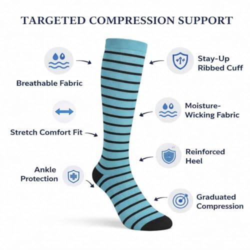Image of Diamond Star 6 Pairs Compression Socks for Men & Women, Knee High Socks