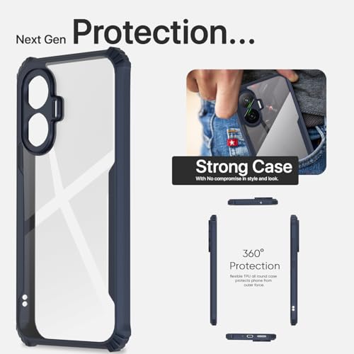 Image of Outlouders Back Cover for Poco F7 5G| Ultra Hybrid Transparent | Full Camera Protection | Raised Edge | Crystal Clear Bumper Case (Blue)