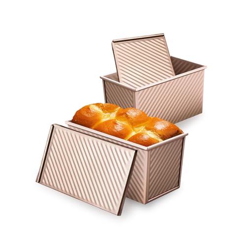 JSJMOFA 2 Pezzi Stampo Pane in Cassetta, Stampo per Pagnotta con Coperchio, Teglia Antiaderente Per Pane in Cassetta, Toast, Panino, Torta, 450g di Pasta (Oro)