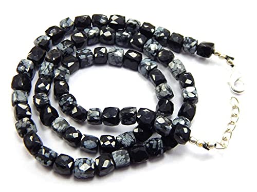 LKBEADS Obsidian Gemstone Briolette Black Faceted Cube Beads 6mm 19 inch 1 Strand Necklace snowflake Obsidian cubes