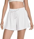 Women's Quick Dry Running Stretchy Shorts Breathable Double Layer Loose Jogging Flowy Shorts That Don't Ride Up Thighs White L