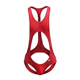 Mmnote Men Sexy Strap One-Piece Bodysuit Singlet Pouch-Short Underwear Water Wear Thong Red