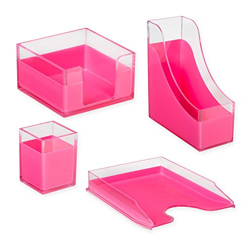 Richards Homewares Modern Desk Organizer, Clear and Pink - Thumbnail 4