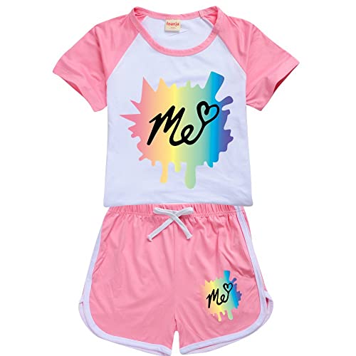 Rhymh Moriah Elizabeth Tracksuits T Shirt and Shorts 2pcs Set for Girls Boys Moriah Elizabeth Merch T Shirt Outfits (Pink 160cm 11 Years 12 Years)