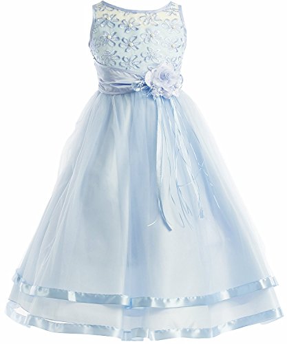 5 Colors Communion Flower Girl Pageant Illusion Ribbon Tulle Dress 2-16