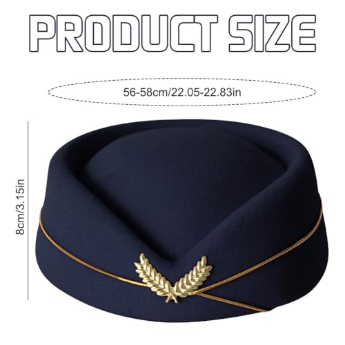 ZUYYON 2 Pcs Women Flight Attendant Hat Woolen Air Stewardess Cap Stewardess Uniform Plane Cap Cosplay Costume Accessories(Navy Blue) by ZUYYON - Image 2