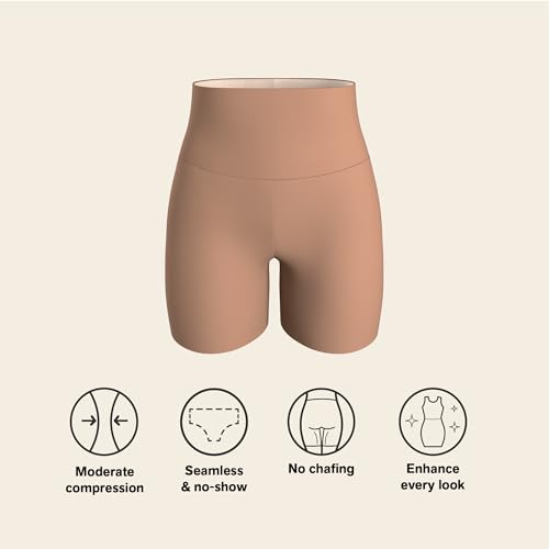 Leonisa Stay-in-Place Seamless Shaper Shorts for Women - High Waisted Shapewear Tummy Control - Anti-chafing Slip Shorts Brown