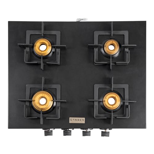 Faber Roma 4 Burner Gas Stove | 2.0.mm MS Frame Body with Diamond Coated Finish | 4 Brass Burners | Diamond Coated Pan Support & Drip Tray, Heat... - Image 3