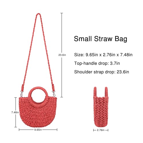 Image of Womens Straw Beach Bag Woven Crossbody Shoulder Bags Top Handle Satchel Handbag Purse for Summer