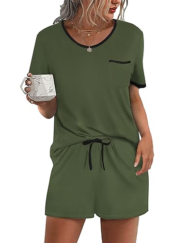 Ekouaer-Pajama-Set-for-Women-2-Piece-Lounge-Set-Short-Sleeve-Tops-and-Shorts-Soft-Sleepwear-Chest-Pocket