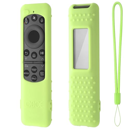 Image of Oboe Silicone Tv Remote Cover Compatible with Samsung Smart Tv Remote 2025 Model TM2360 E Half Wrap Protective Case with Lanyard (K-Glow in Dark Green) [Remote NOT Included]