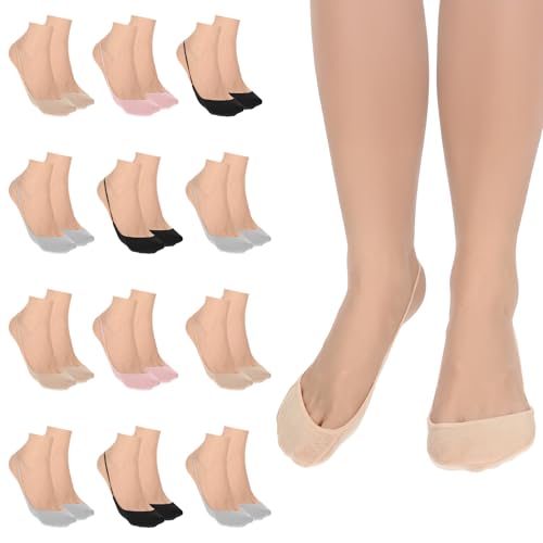 12 Pairs Half Socks for Women Mules Invisible Mule Socks Seamless Non-Slip Toe Peds for High Heels, Mules (Skin Color, Black, White, Gray, Pink)