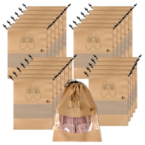 Image of Kuber Industries Pack of 24 Shoe Bags | Shoe Bags for Travel | Non-Woven Shoe Storage Bags | Storage Organizers Set | Shoe Cover with Transparent Window | Shoe Dori Cover | Beige