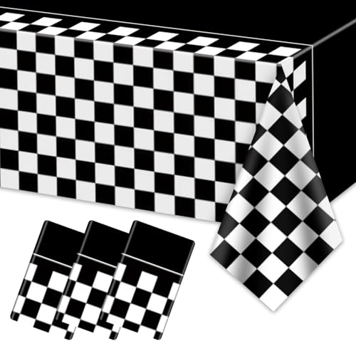 PIXHOTUL 4 Pcs Racing Car Tablecloths, Race Car Birthday Party Decorations Black Checkered Plastic Table Cover Table Runner for Kid Boy Birthday Race Car Theme Party, 220 x 130 cm - Cosy Home Interiors PIXHOTUL 4 Pcs Racing Car Tablecloths, Race Car Birthday Party Decorations Black Checkered Plastic Table Cover Table Runner for Kid Boy Birthday Race Car Theme Party, 220 x 130 cm