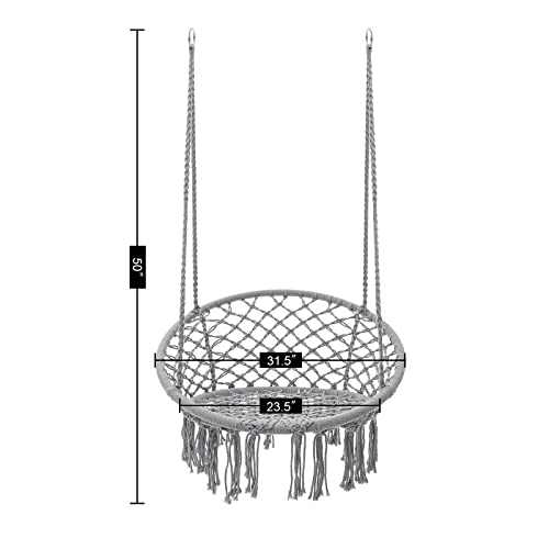 Image of Garpans Hammock Chair Macrame Swing Bohemian Style Hammock Swing Chair with Tassels Hanging Swing Chair Handmade Knitted Cotton Rope for Indoor Outdoor Bedroom Patio Max 330 Lbs Grey