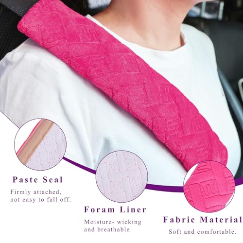 Dickno 2 PCS Car Seat Belt Pads Cover, Soft Comfortable Safe Belt Shoulder Strap Covers Harness Pad Helps Protect Your Neck and Shoulder, Universal Interior Accessories for Most Vehicles (Pink) - Thumbnail 3