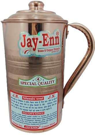 Yusra Gifts Indian Ayurveda Copper Water Jug Pitcher -Jay - ENN Pure Copper Pitcher Jug for Storing Drinking Water