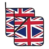 YYHHAOFA Quadratischer isolierter Topflappen mit britischer Flagge, 20,3 x 20,3 cm, zum Aufwärmen und Servieren von Gerichten in der Küche, 2 Stück