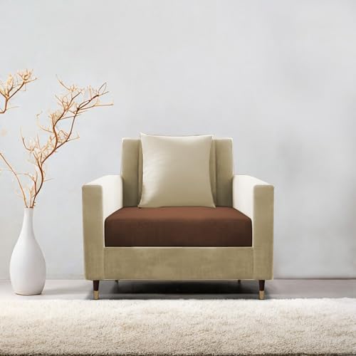 Image of Casaliving Garcia 1 Seater Sofa Set for Living Room (Cream Brown Colour) Premium Fabric Sofa